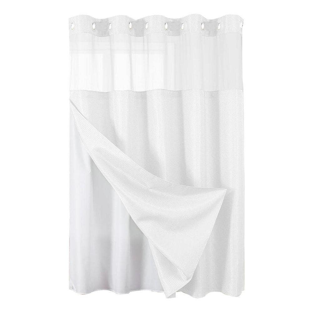 JFVKAF No Hook Shower Curtain with Snap in Fabric Liner Waffle Weave Heavy Duty Waterproof 72 x 75 White (1)