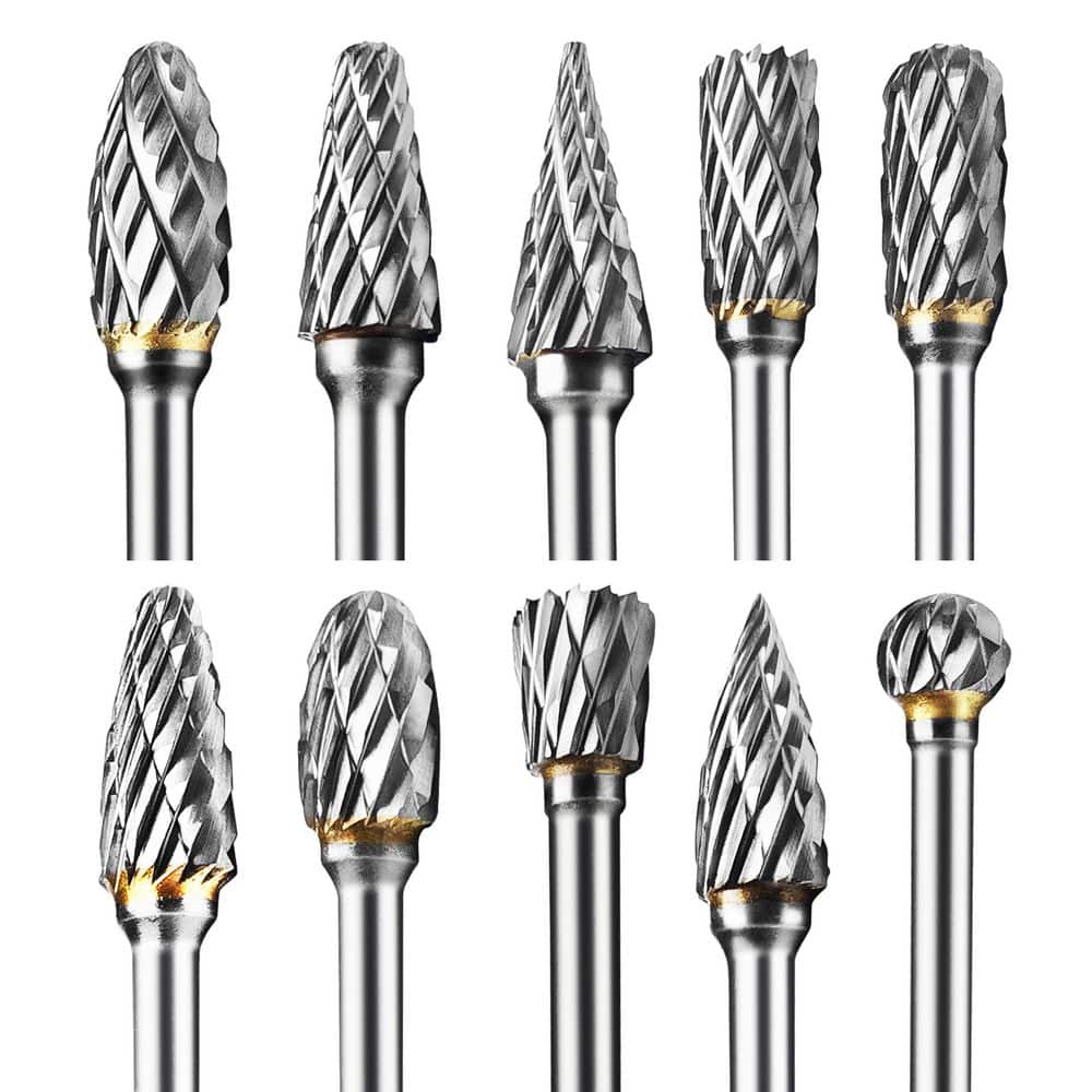 MYWISH 1/8 in. Tungsten Carbide Rotary Bit, Double-Cut Carbide Burr Kit (10-Piece) (1)