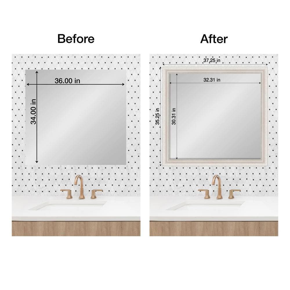 Amanti Art Mirror Makeover Trio Whitewash Silver 35.25 in. W x 37.25 in. H Bathroom Mirror Frame Border Kit-Fits a 34 x 36 mirror (2)