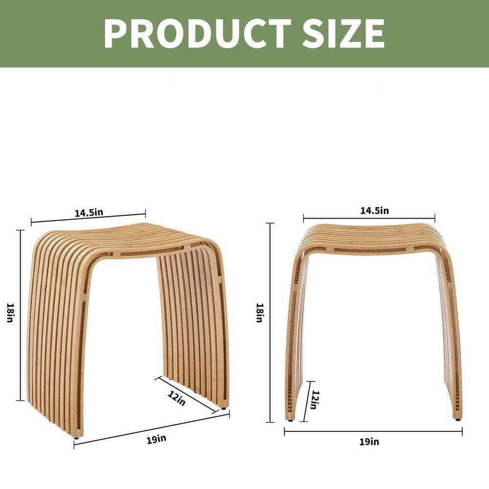Wudkey Bamboo Shower Bench in Brown, Non-Slip Shower Stool, Waterproof Bathroom Stool Spa Bath Seat, Natural Bamboo Stool (2)
