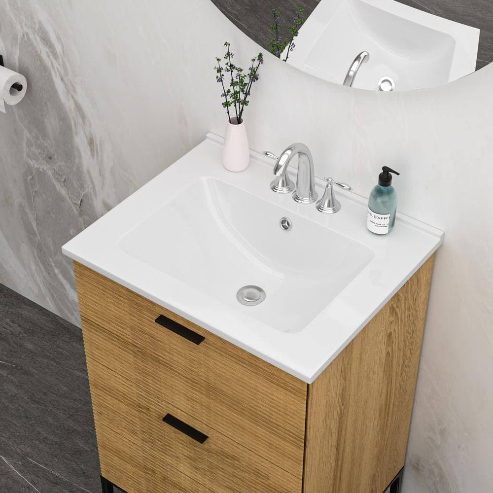 Tahanbath 24 in. x 19.7 in. White Rectangular Single Vanity Top with 3 Faucet Hole and Overflow (Sink Only) (2)