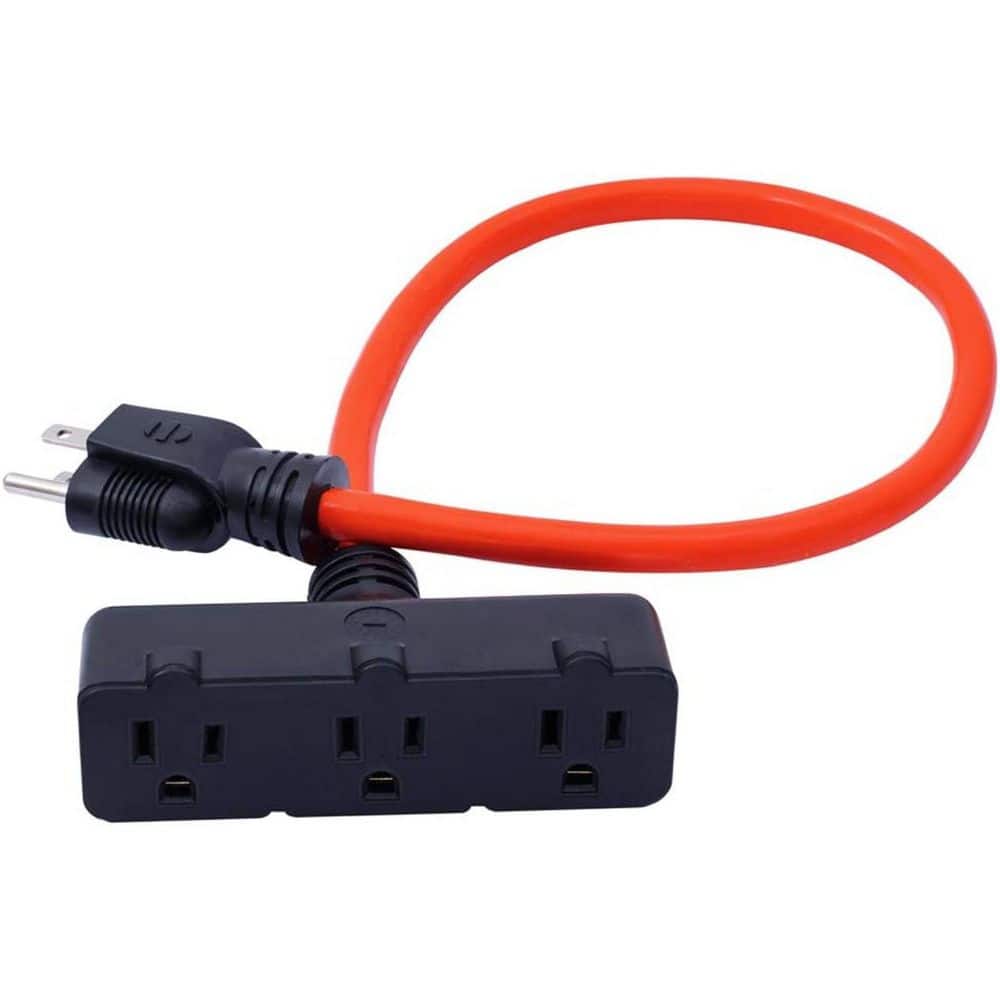Lukyamzn 2 ft. 12 / 3 Heavy Duty Indoor 3-Outlet Extension Cord with Water-Resistant Molded Plug, 125V/15Amp 1875Watt, Orange (1)