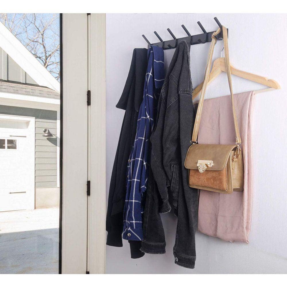 Dracelo Wall Mounted Bathroom Black Metal Hook Rack Rail with 5 Double Hooks 1 Pack (3)