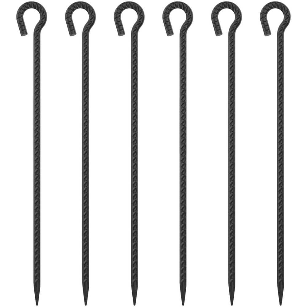 NVNOO 1.2 in. Diameter x 36 in. Metal Rebar Stakes with Loop for Walkway Fence Trampoline Outdoor Camping, Black (6-Pack) (1)