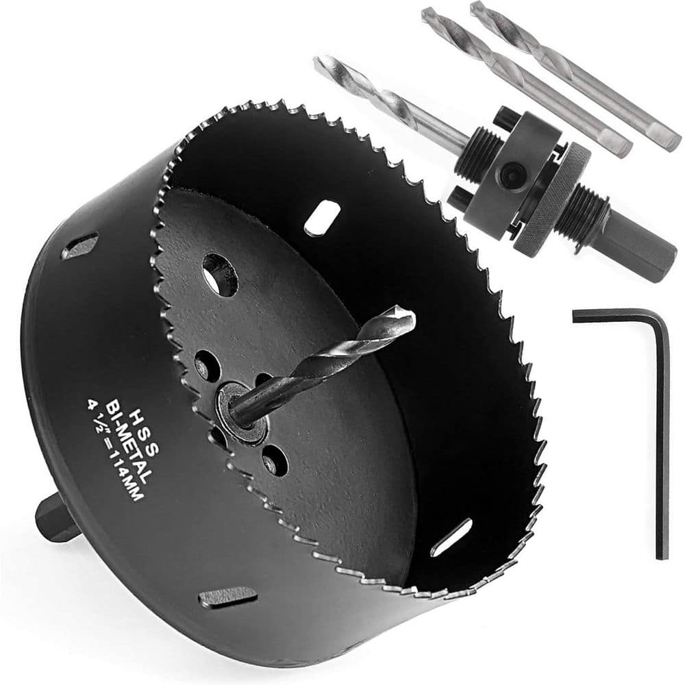 Unbranded 4.5 in. Bi-Metal Hole Saw with Heavy Duty Arbor HSS Drill Bits for Wood Plastic Drywall Thin Metal Black (1)