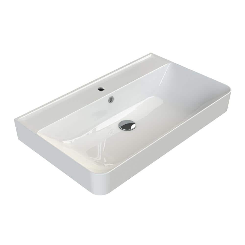 Nameeks Hera Modern White Ceramic Rectangular Wall Mounted Sink with Single Faucet Hole (1)
