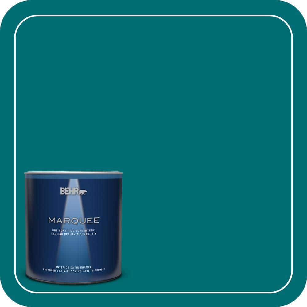 BEHR MARQUEE 1 qt. #MQ6-35 Teal Motif One-Coat Hide Satin Enamel Interior Paint & Primer