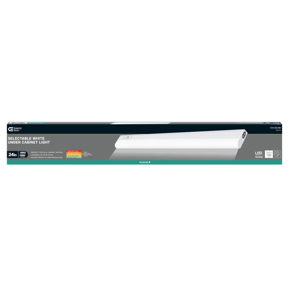 Commercial Electric 24 in. Plug-In White Integrated LED Linkable 2-Brightness Level Under Cabinet Light Task/Kitchen 5 Selectable White CCT (4)