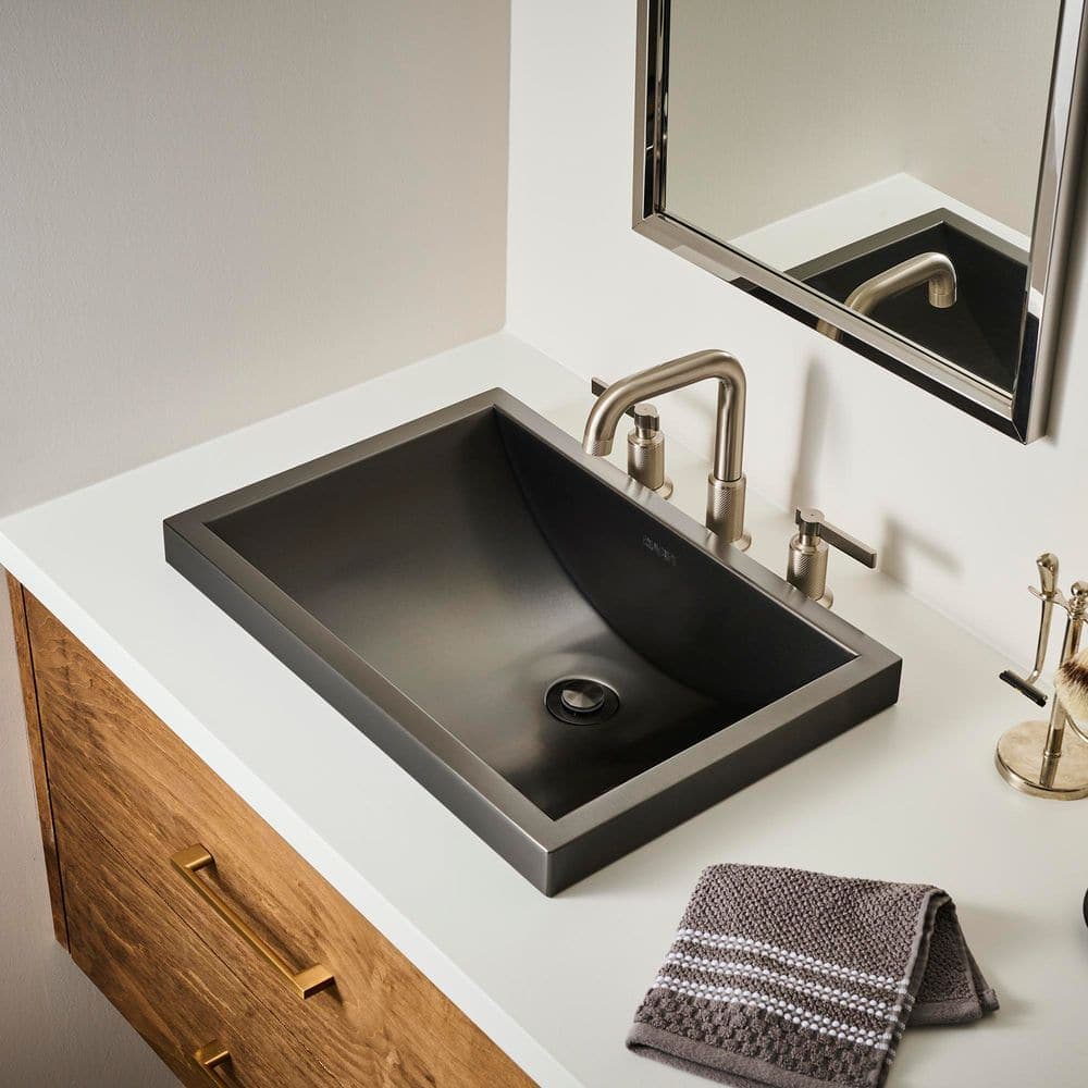 Ruvati Ariaso 20 in. x 14 in. Drop-in Bathroom Sink in 16-Gauge Gunmental Black Stainless Steel with Drain (2)