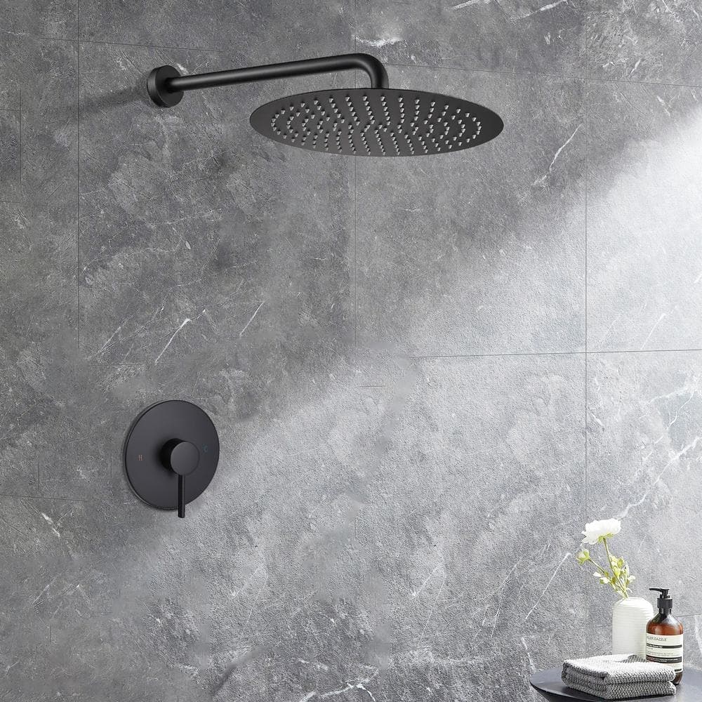 Satico Single-Handle 1-Spray Rain Wall Mounted Shower Faucet 1.5 GPM with Valve in. Black (3)