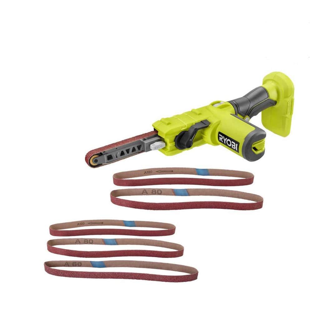 RYOBI ONE+ 18V Cordless 1/2 in. 18 in. Belt Sander with 1/2 in 18 in. Sanding Belts (3-Pack)