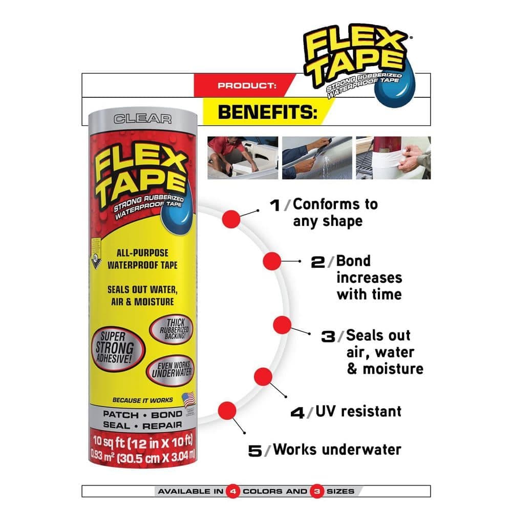 FLEX SEAL FAMILY OF PRODUCTS Flex Tape Black 4 in. x 5 ft. Strong Rubberized Waterproof Tape (4)