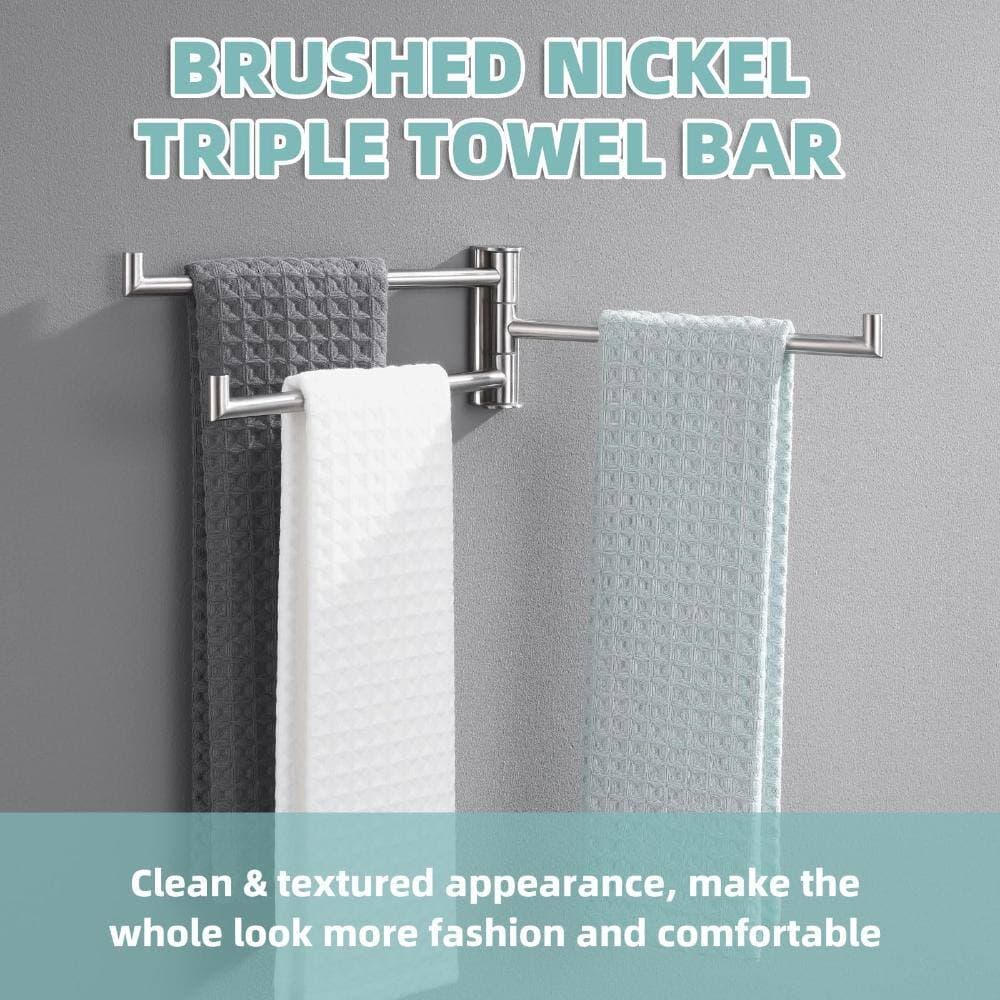 Unbranded Brushed Nickel Swivel Towel Rack, 304 Stainless Steel Foldable Towel Bar with Swing Arms, Wall Mounted (3)