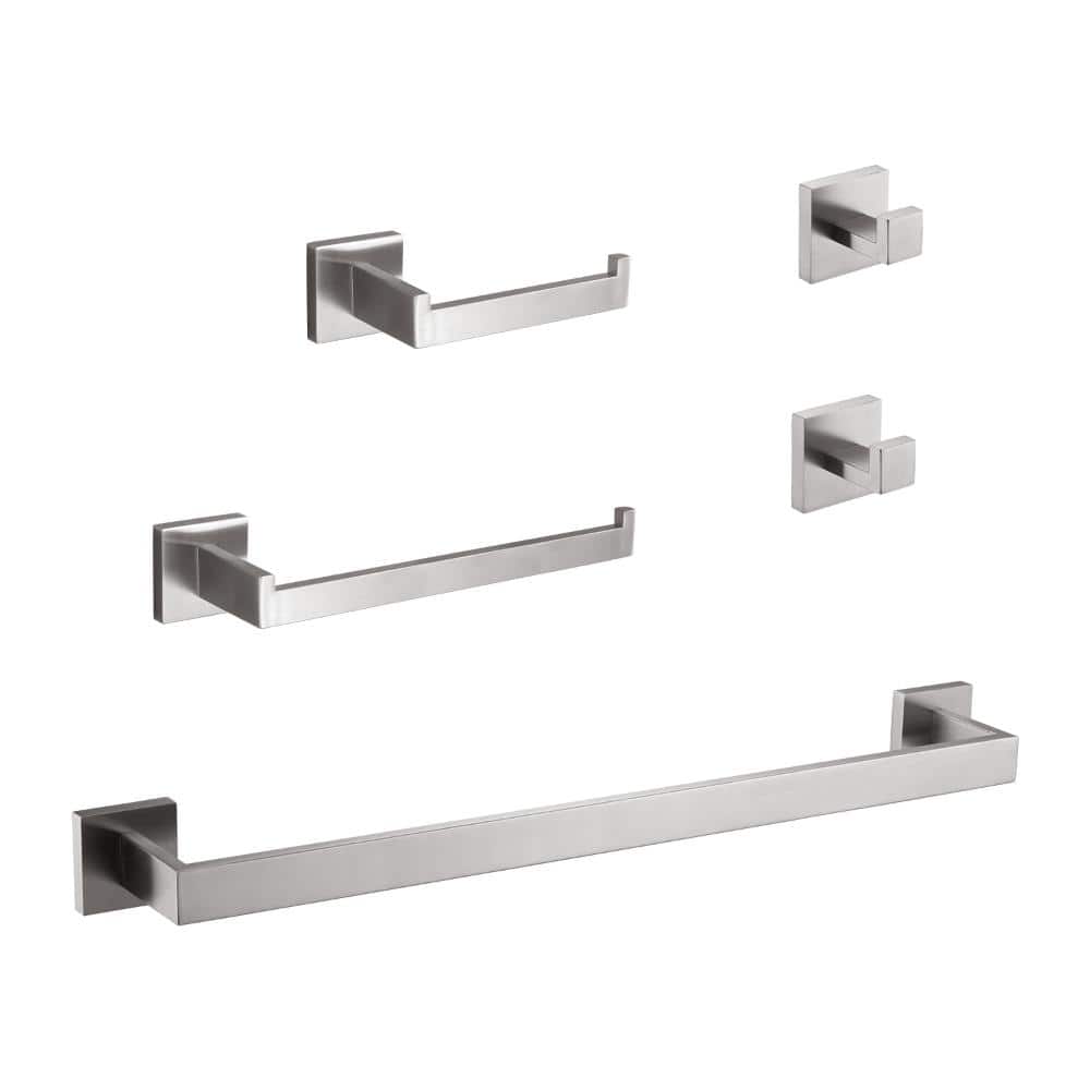 Flynama 5-Piece Wall Mount Stainless Steel Bathroom Hardware Accessory Set (1)