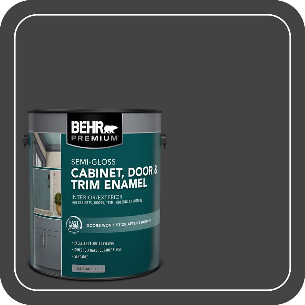 BEHR PREMIUM 1 gal. #PFC-75 Tar Black Semi-Gloss Enamel Interior/Exterior Cabinet, Door & Trim Paint