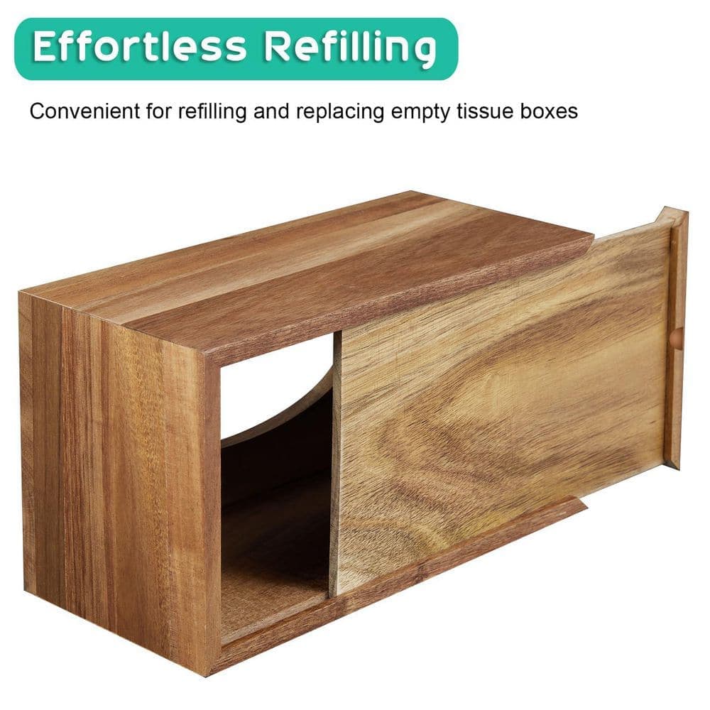 Numhew Rectangular Acacia Wood Tissue Box Holder, Decorative Facial Cube Tissue Box Cover for Tabletop Night Stands Bathroom (3)