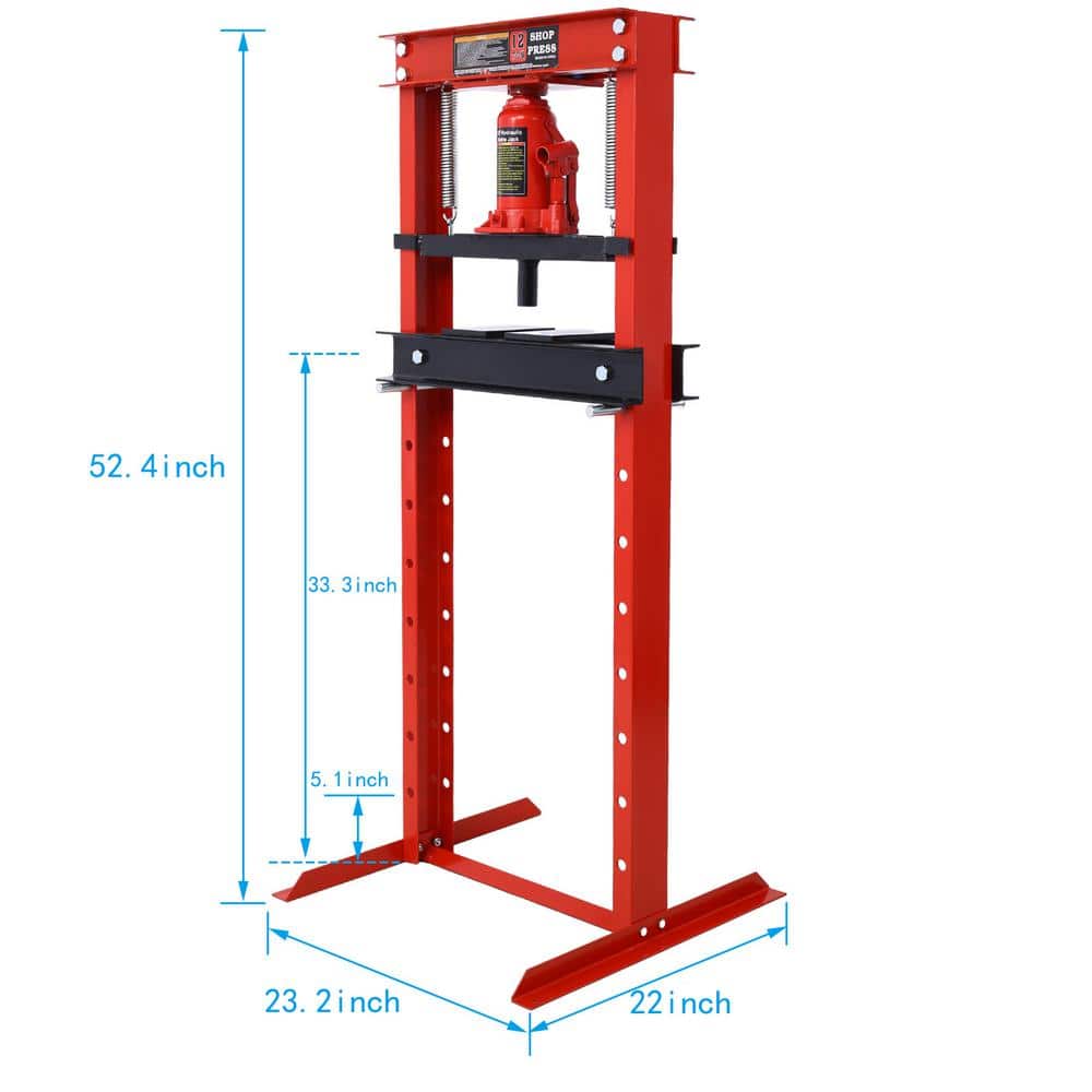 Amucolo 12-Ton Capacity Red Adjustable Working Table Height Hydraulic Shop Press with Press Plates, H-Frame Garage Floor Press (2)