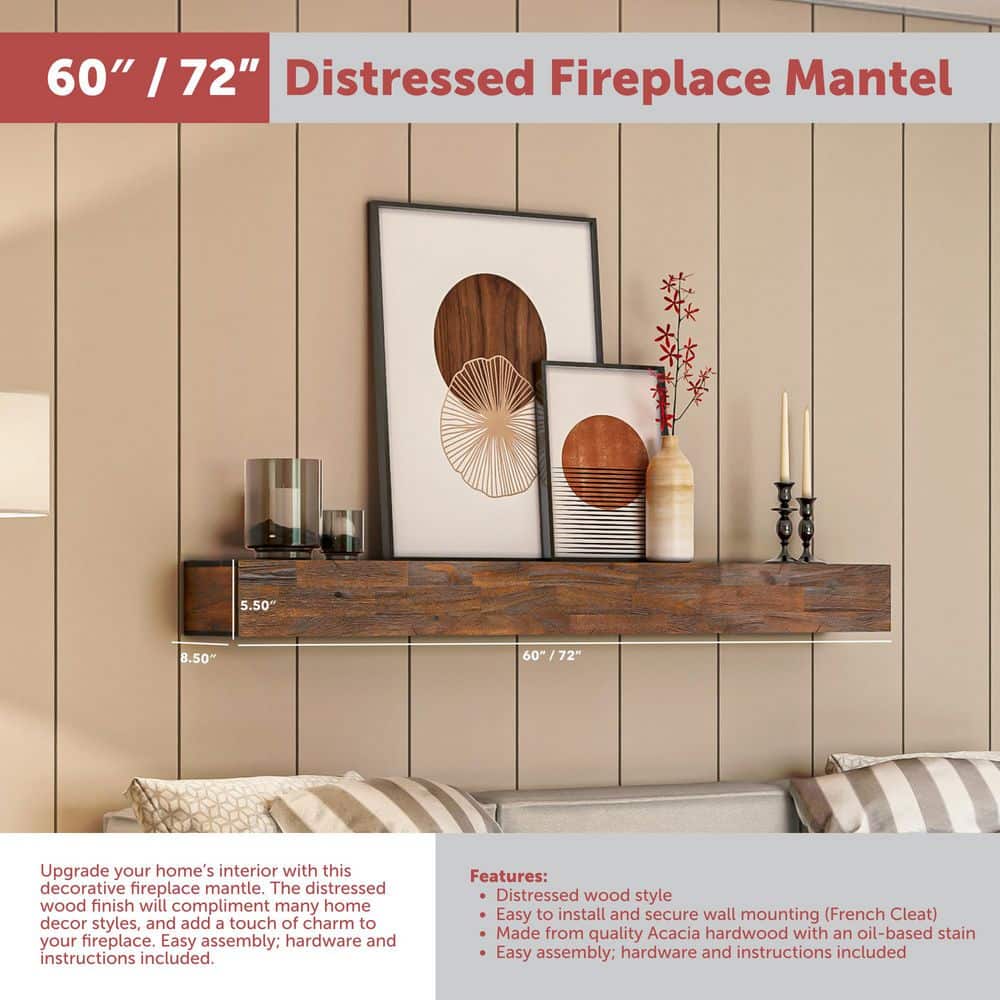 northbeam 60 in. Distressed Fireplace Wall Cap Shelf Mantel (2)