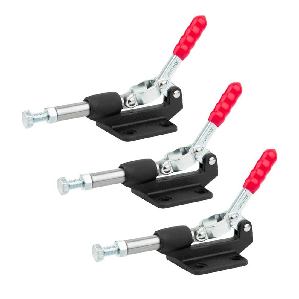 ‎POWERTEC Push Pull Toggle Clamp 305CM - 500 lbs. Heavy-Duty Holding Capacity, Plunger Stroke Clamp w Flange Base Plate 3-Pack (1)