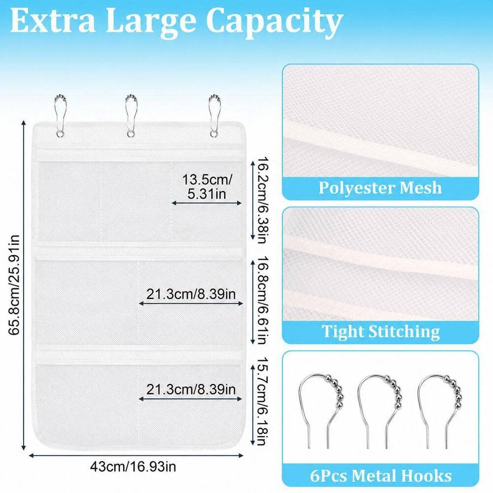 Unbranded 2 Pack Brushed Nickel Mesh Hanging Shower Caddy Organizer 7 Pockets Quick Dry Polyester Storage Bag for Bath Travel (2)
