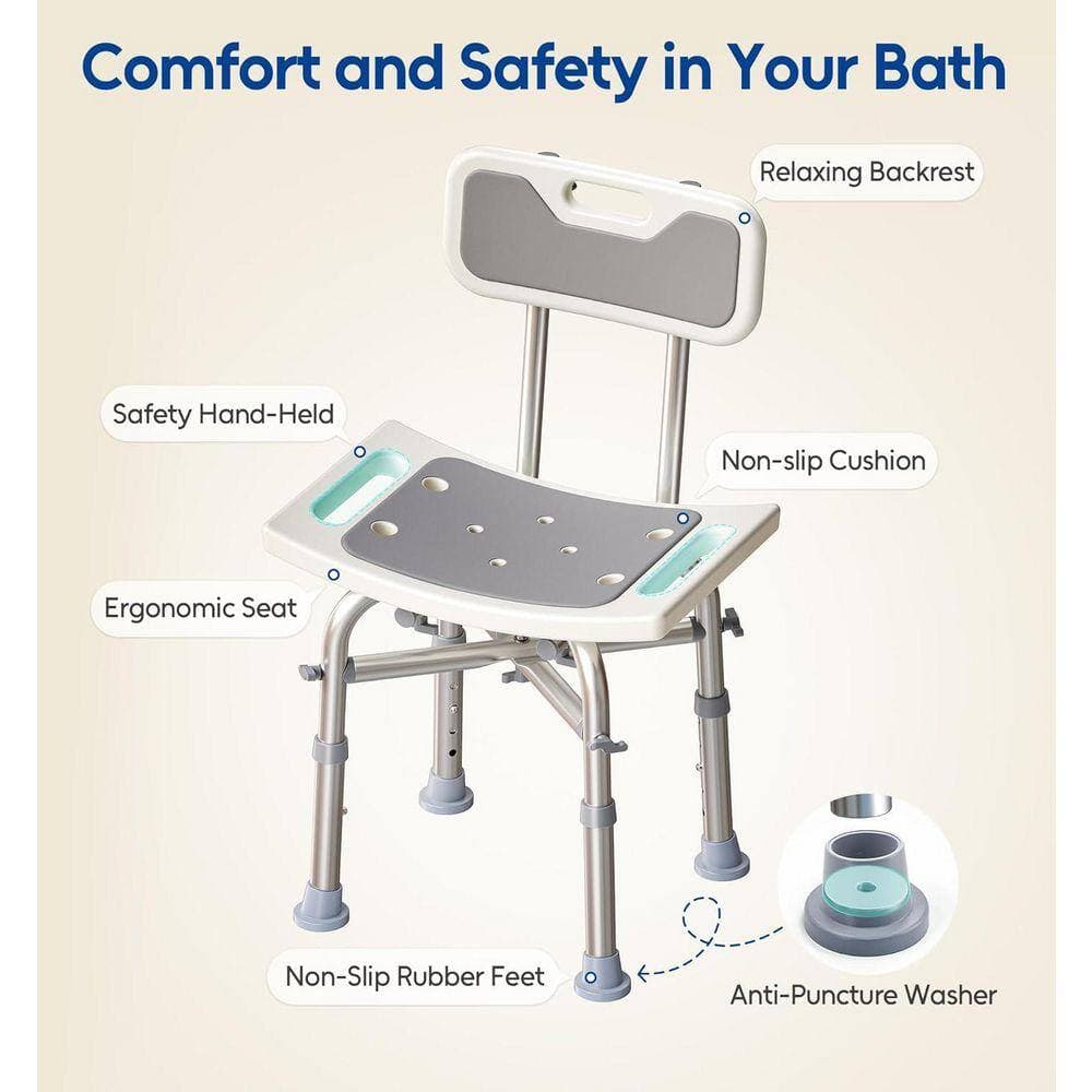 JFVKAF 16.5 in. W Adjustable Height Aluminum Shower Chair in Gray for Elderly and Disabled,  500 lbs. Capacity (3)