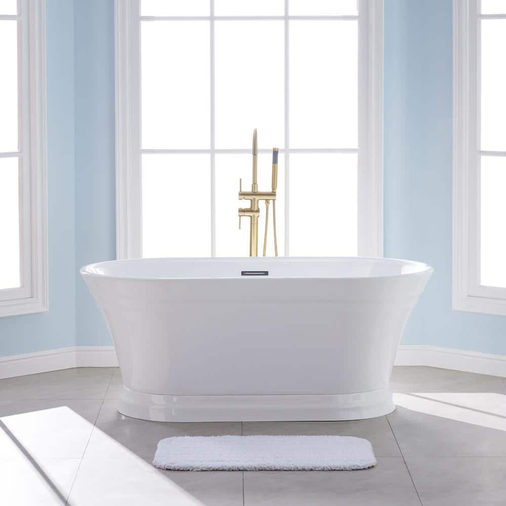 Liviza 66.93 in. Acrylic Flatbottom Double Slipper Freestanding Bathtub in White with Overflow and Drain Included (1)