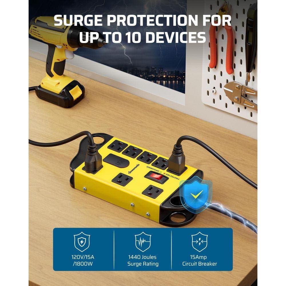 DEWENWILS 6 ft. 8-Outlets Heavy-Duty Metal Power Strip Surge Protector with 2-USB Ports, 1440 J (2)
