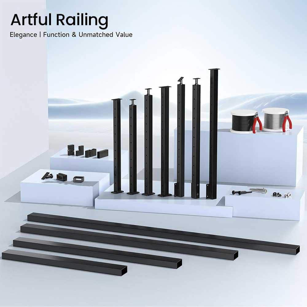 Afoxsos 36 in. x 2 in. Black Stainless Steel Corner Post Cable Railing 90° L-Drilled Indoor Outdoor Deck Balcony (2)