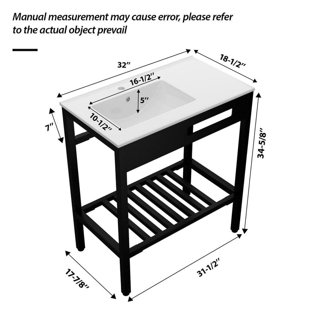 Amucolo 32 in. White Ceramic Console Sink with Black Legs (3)