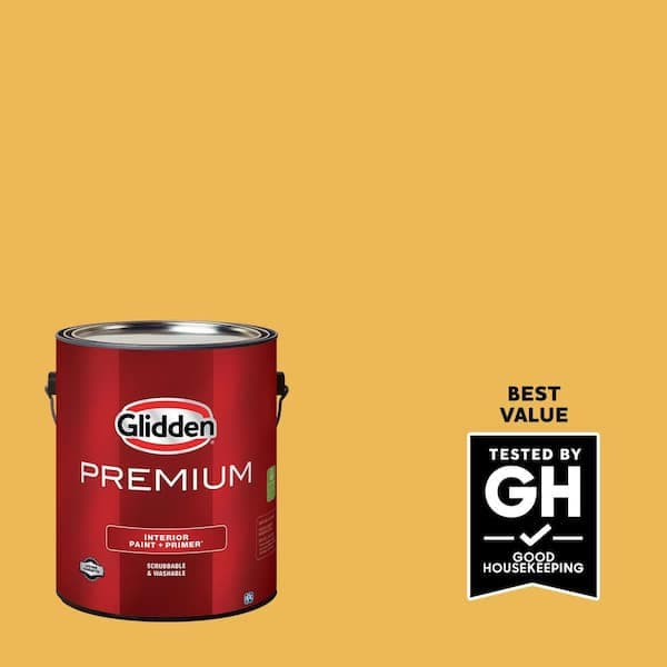 Glidden Premium 1 gal. PPG1209-5 Yellow Coneflower Eggshell Interior Latex Paint (2)