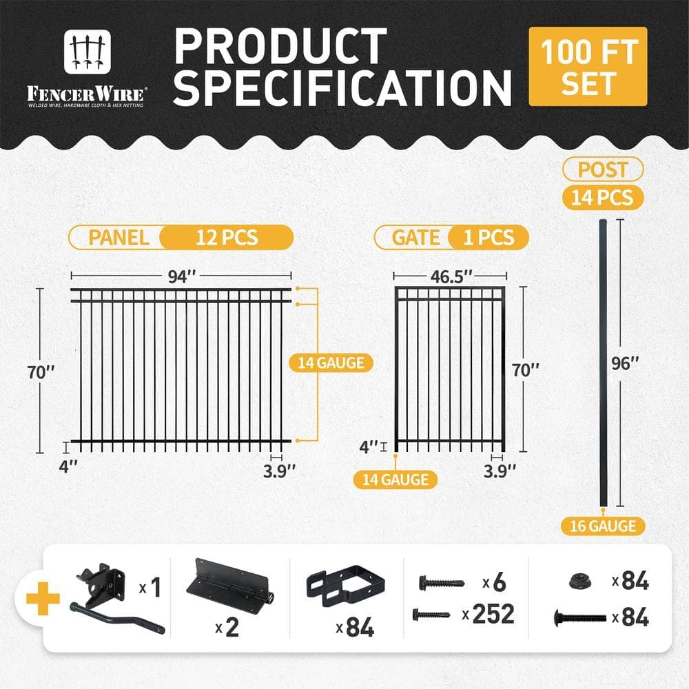 Fencer Wire 6 ft. x 8 ft. Heavy-Duty Flat Top Metal Fence Panel, Anti-Rust Decorative Garden Fence Panel (Set of 100 ft.) (2)