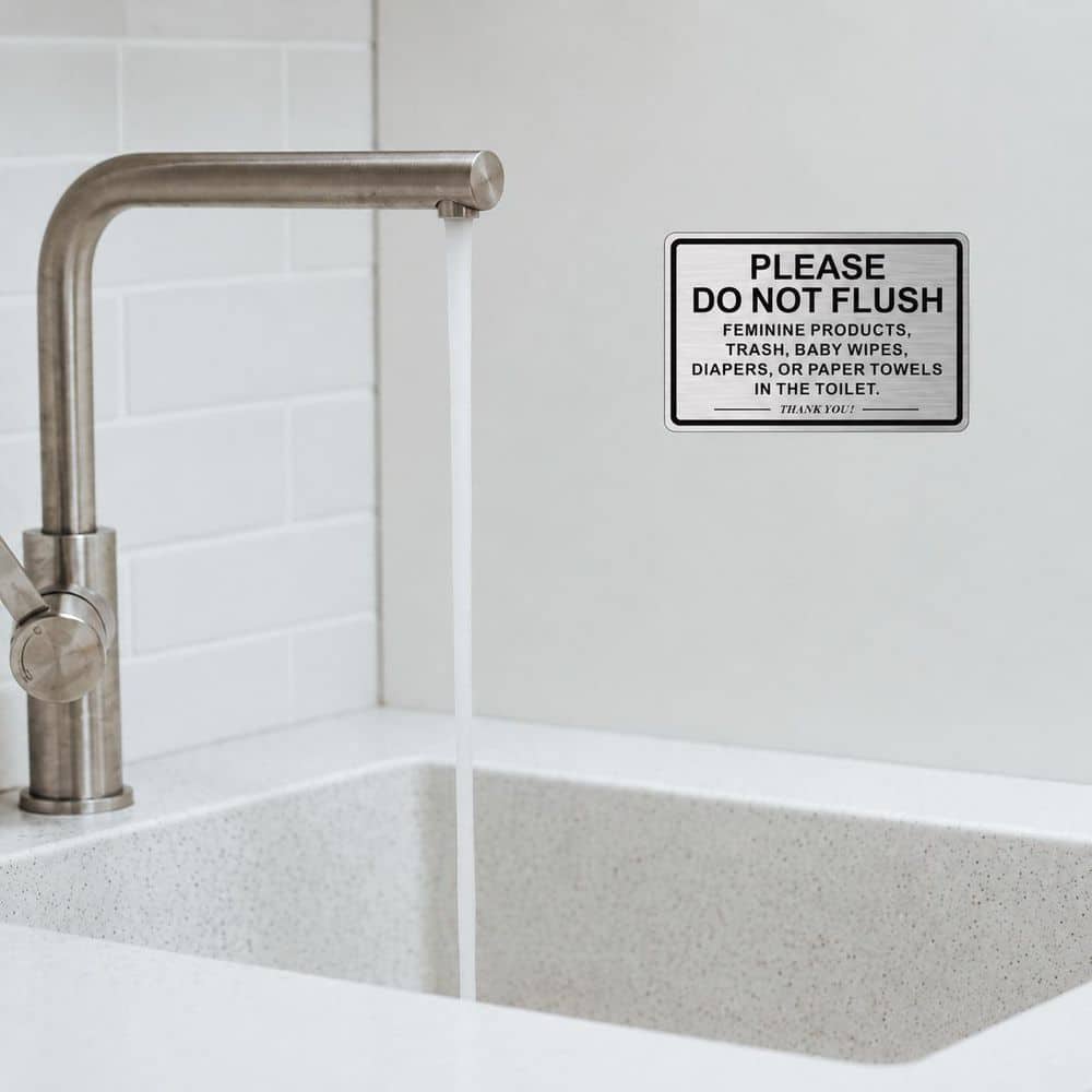 LAIFUCAM 2 Pack Self-Adhesive Brushed Aluminum Metal Bathroom Do Not Flush Except Toilet Paper Sign for Home Business (2)