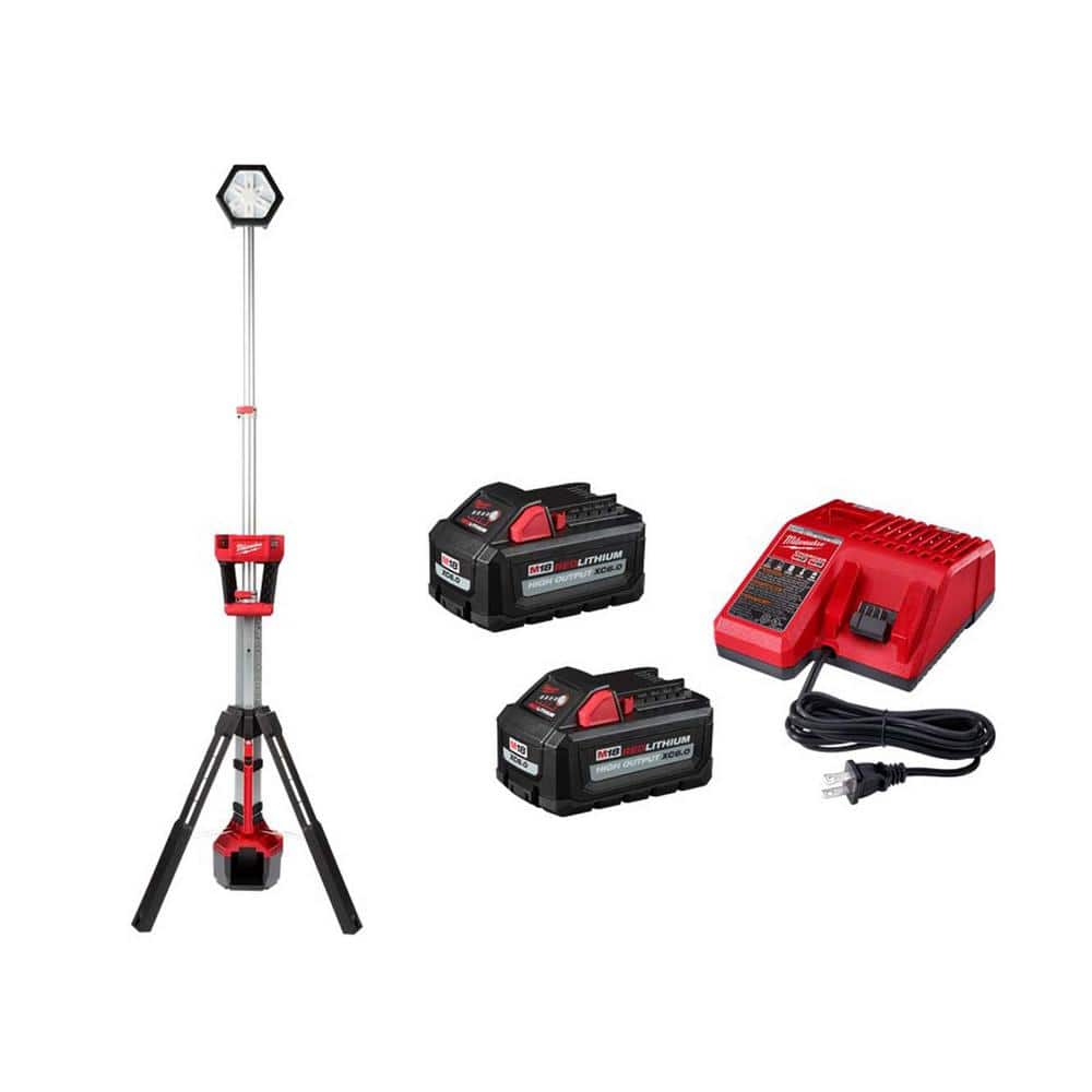 Milwaukee M18 18-Volt Lithium-Ion Cordless Rocket Dual Power Tower Light w/Two 6.0 Ah Battery and Charger