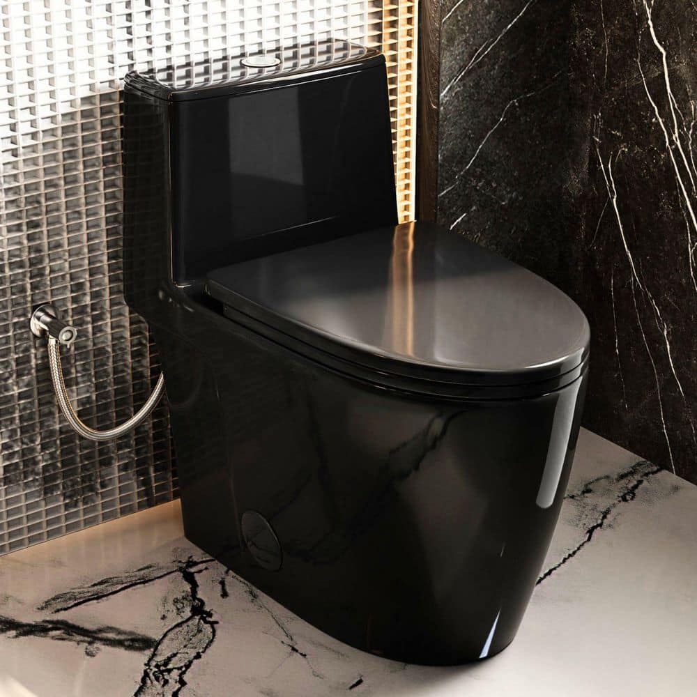 Los Flexi 17.3 in. 1-Piece Black Toilet, Elongated Comfort Bowl & ADA Height, Rimless Swirl Dual Flush 1.0/1.28 GPF, Seat Included (1)