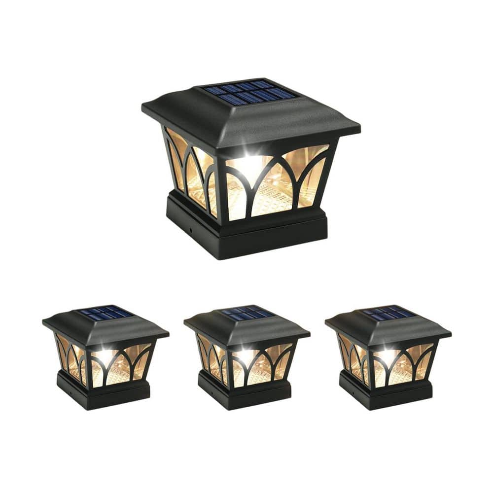 Afoxsos 4-Pack Slate Edison LED Solar Post Deck Cap Lights with 2 Brightness Settings for Garden Fence Deck Mailbox 4 x 4 6 x 6 (1)