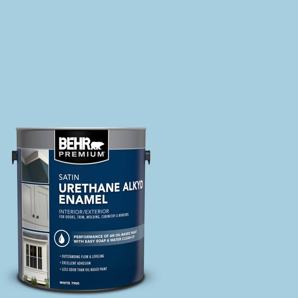 BEHR PREMIUM 1 gal. #M490-2 Carefree Sky Urethane Alkyd Satin Enamel Interior/Exterior Paint (1)