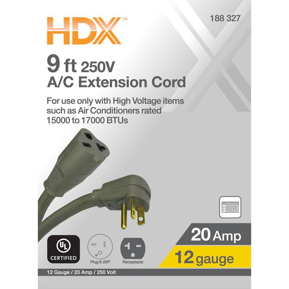 HDX 9 ft. 12/3 20 Amp 250-Volt Air Conditioner Extension Cord, Grey (2)