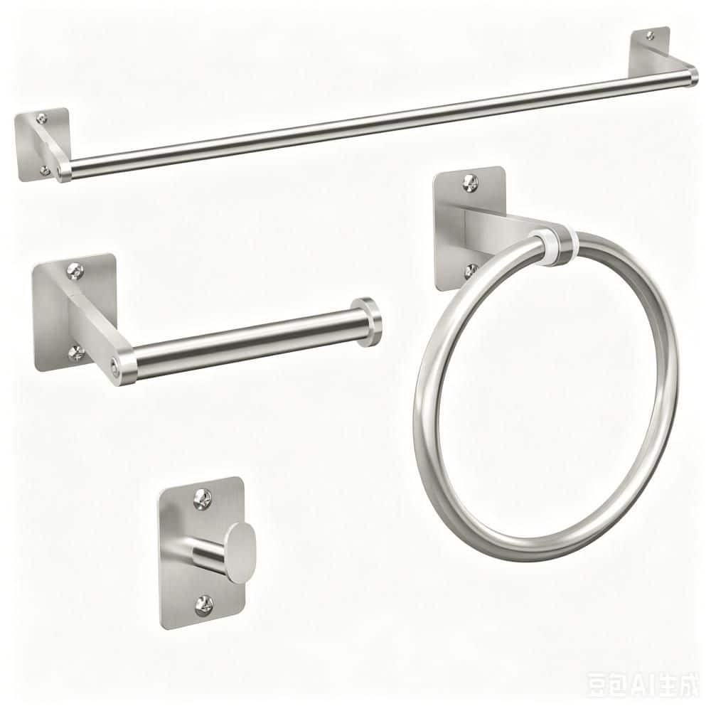 Esepony 24 in. Wall Mounted Towel Bars for Bathroom, Towel Storage, Toilet Paper Dispensing in Brushed Nickel, Silver (4-Pack) (1)