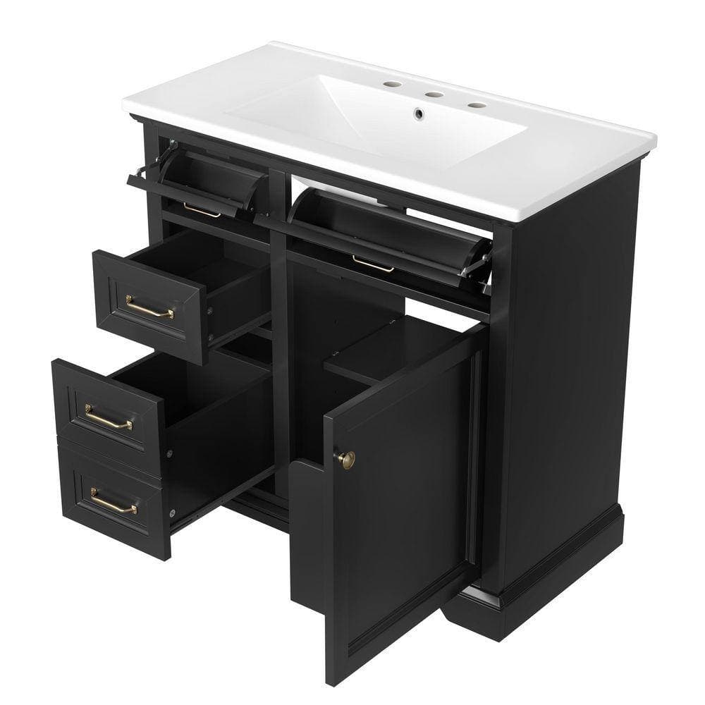 COWLOWN 36 in. W x 18.3 in. D x 34 in. H Bathroom Black Linen Cabinet (1)