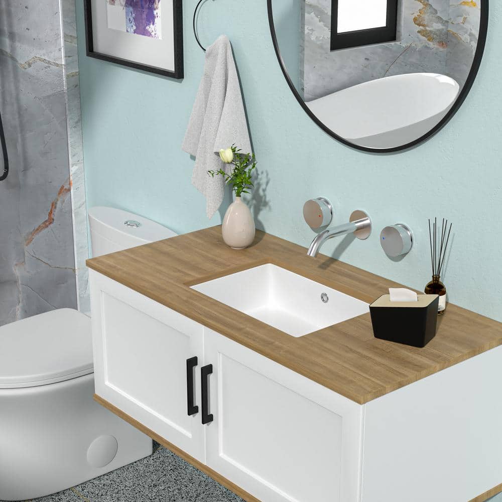 Unbranded 19 in. Ceramic Rectangular Undermount Bathroom Sink in White with Overflow (2)
