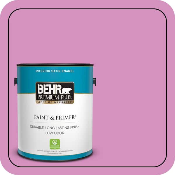 BEHR PREMIUM PLUS 1 gal. #680B-4 Pressed Flower Satin Enamel Low Odor Interior Paint & Primer (2)
