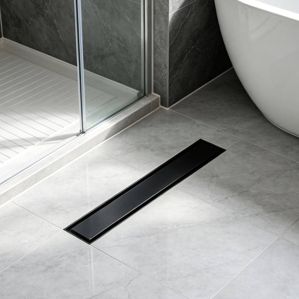 Unbranded 24-Inch Offset Linear Shower Drain with Reversible Tile Insert Cover, 304 Stainless Steel, Hair Strainer (2)