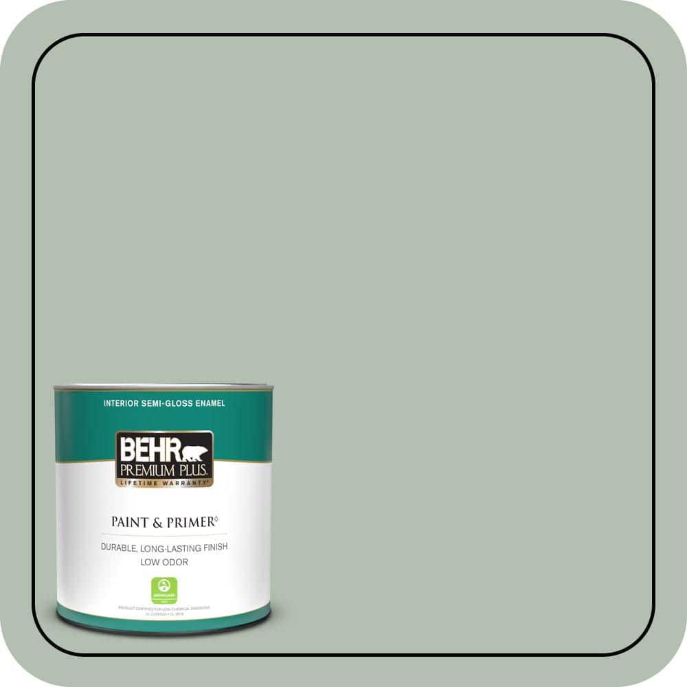 BEHR PREMIUM PLUS 1 qt. #N400-3 Flagstaff Green Semi-Gloss Enamel Low Odor Interior Paint & Primer