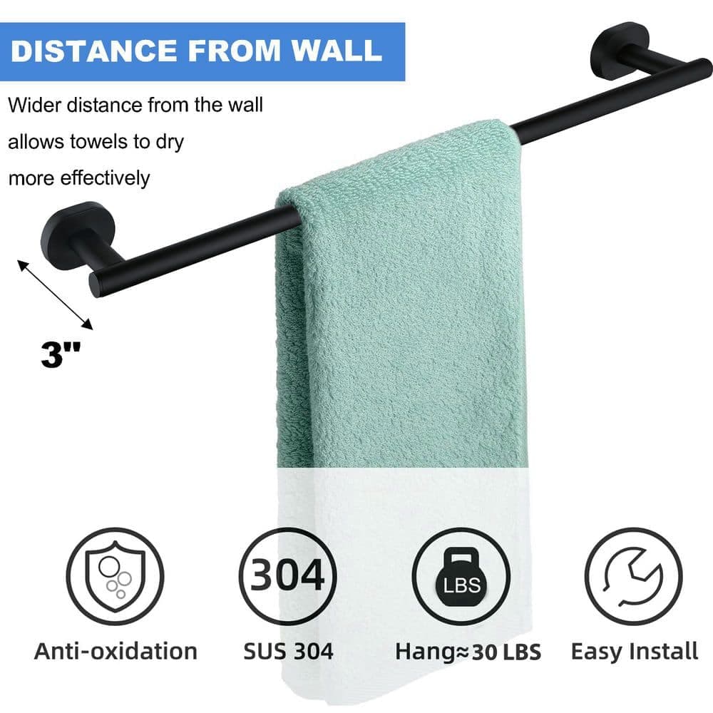 ruiling Bathroom Hardware 24 in. Wall Mounted Towel Bar Towel Holder in Spot Resist Stainless Steel Matte Black (3)