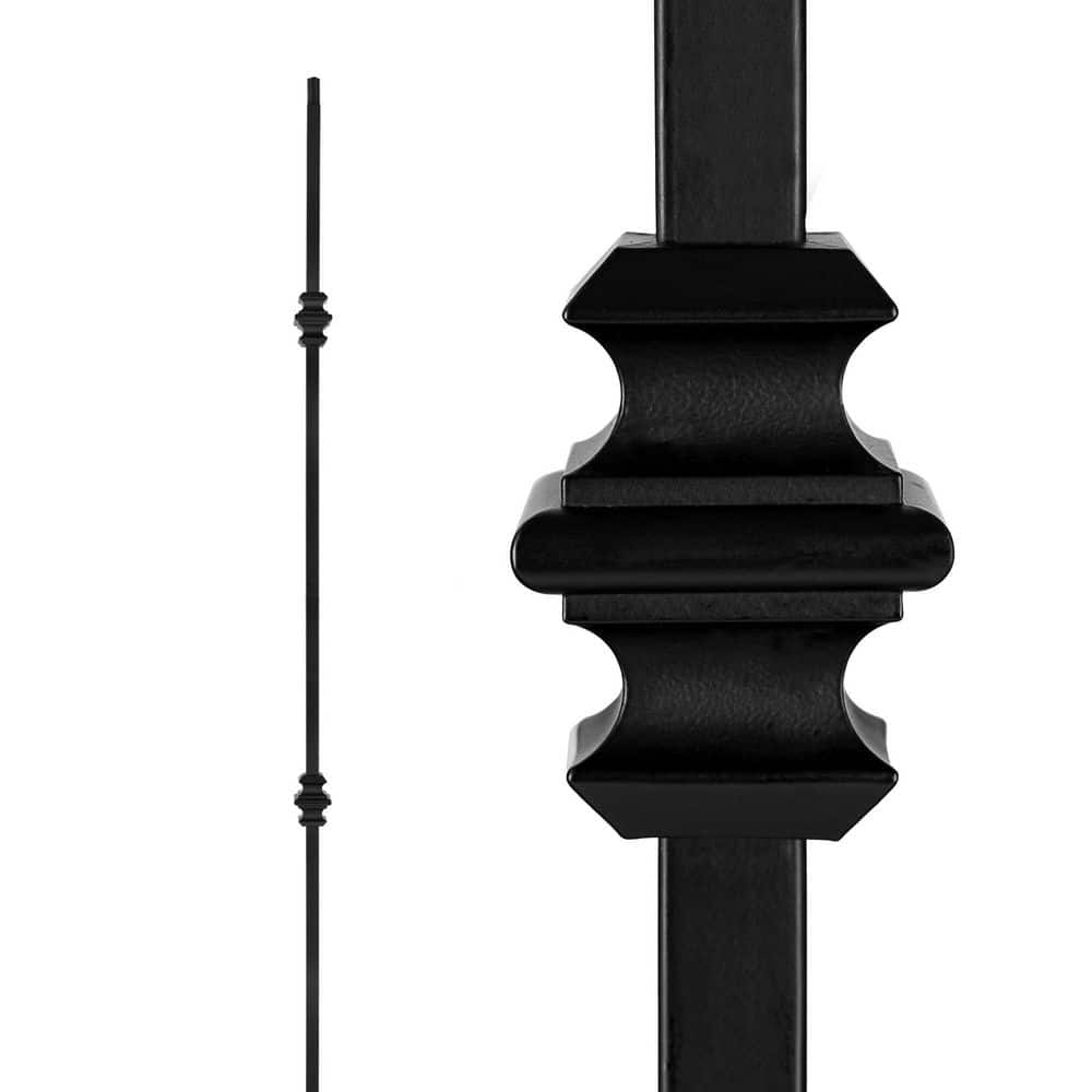 NUVO IRON 44 in. H x .5 in. W Black Steel Long Hollow Interior Stair Railing Square Baluster Double Collar (12-Pack)