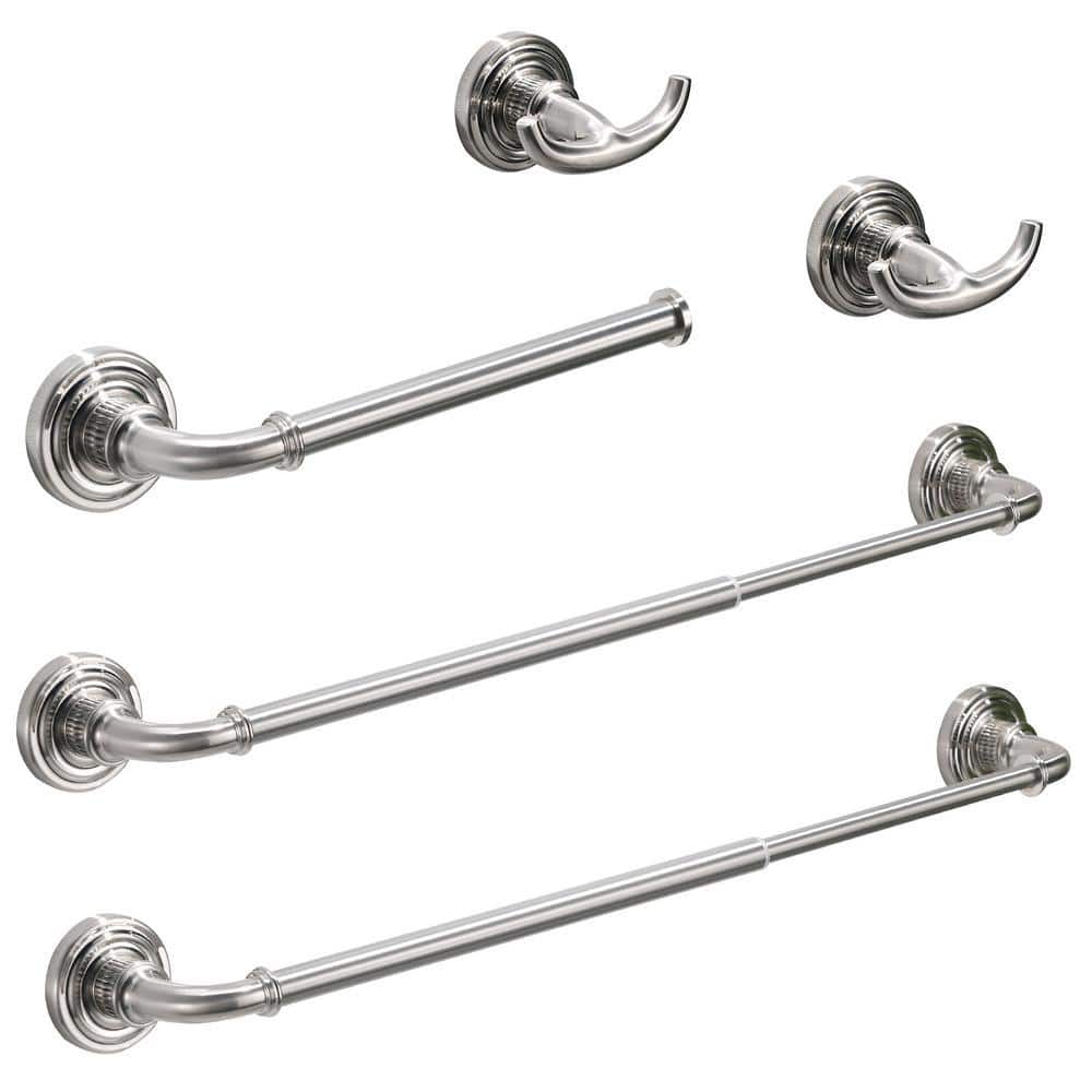 Flynama 5-Piece Bath Hardware Set Included 24 inches towel bar, toilet paper holder, robe hooks in Brushed Nickel (1)