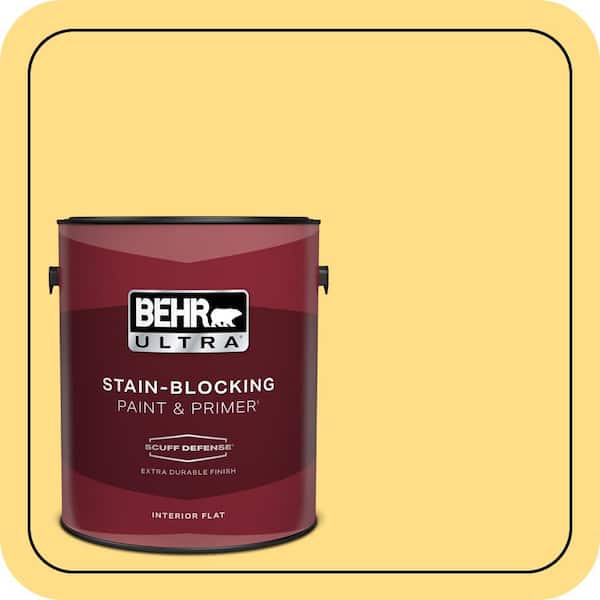 BEHR PREMIUM PLUS #330B-5 Yellow Corn Flat Interior/Exterior Paint & Primer Color Sample (2)