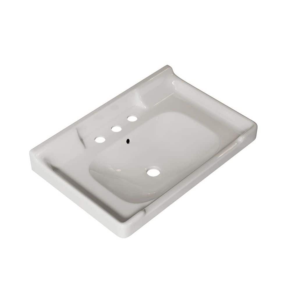 LIVACA 28 in. 18.7 in. Drop-In Bathroom Sink in White Ceramic with 3 Pre-Drilled Holes and Overflow