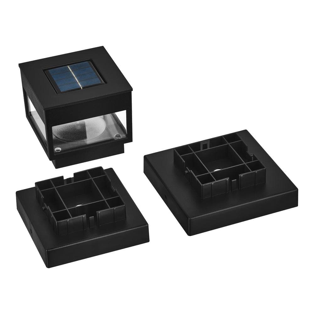 Hampton Bay 10 Lumen Black LED Outdoor Solar 4x4 Deck Post Cap Light Fits 2.5 in. x 2.5 in./3.5 in. x 3.5 in./4 in. x 4 in. Posts (4)