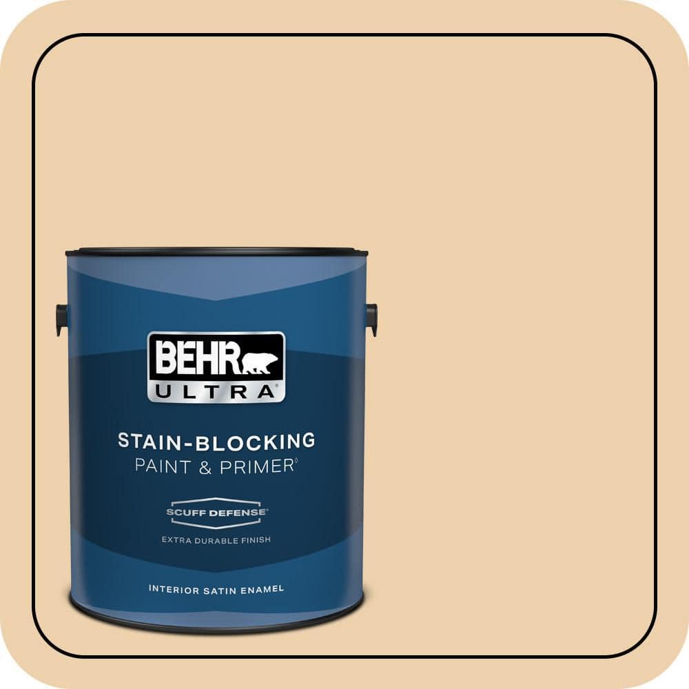 BEHR ULTRA 1 gal. #MQ3-43 Ceramic Beige Extra Durable Satin Enamel Interior Paint & Primer